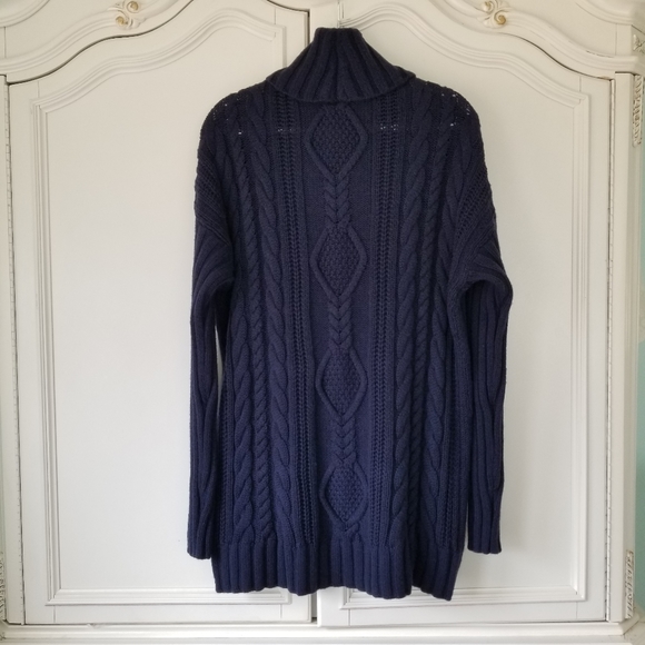 Athleta Blue Merino Wool Oversize Chunky Fisherman Turtleneck Sweater Large - Picture 3 of 5